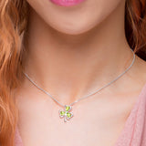 Lucky Shamrock / Clover Necklace in Silver & Peridot