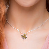 Lucky Shamrock / Clover Necklace in Silver & Green Amber