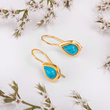 Classic Teardrop Hook Earrings in Silver with 24ct Gold & Turquoise