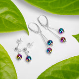 Drop Ball Earrings in Silver and Rainbow Titanium