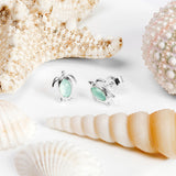 Turtle Stud Earrings in Silver & Aqua Chalcedony