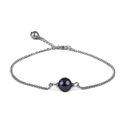 Single Black Pearl Bracelet in Silver