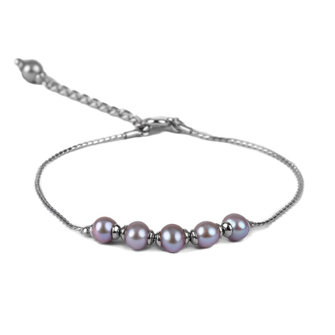 5 Stone Bracelet in Silver and Black Pearl