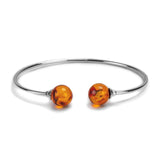 Double Ball Cuff Bangle in Silver & Amber