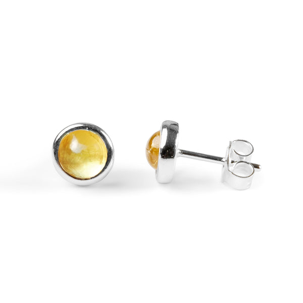 Citrine Earrings In Round Beads, Hook Style