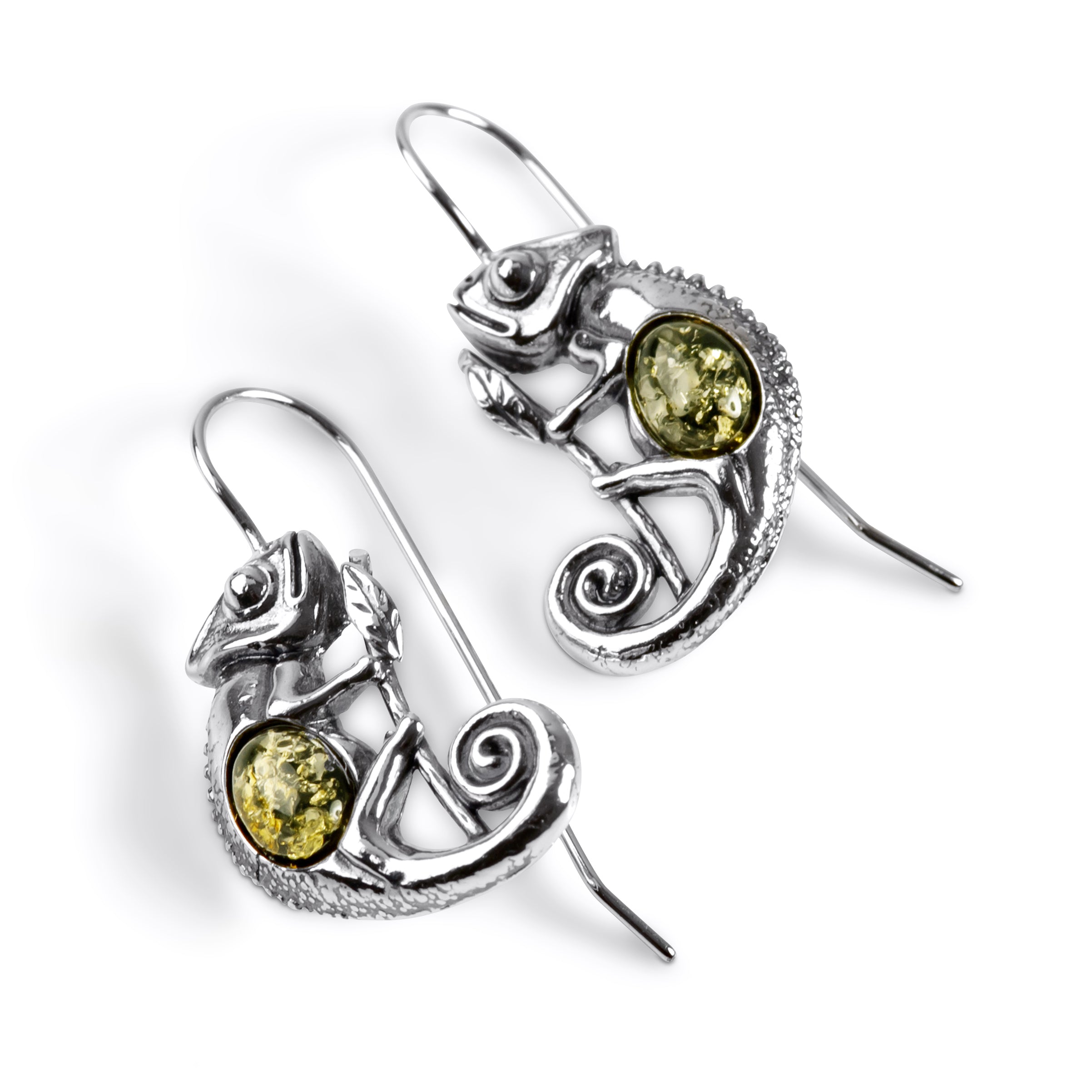 Sterling Silver Chameleon Earrings in Green Amber, Statement Earrings, Lizard cheapest Earrings, Chameleon Jewelry, Gecko Lover Gift, Reptile Jewelry