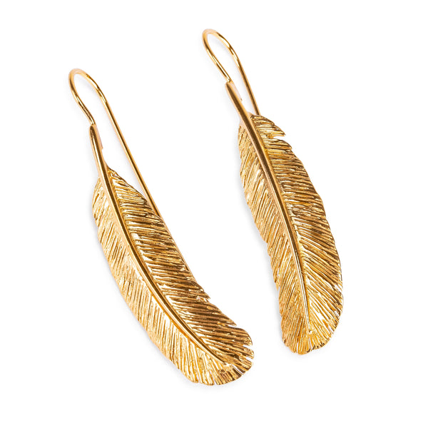 Gold Feather Earrings, Feather Jewellery
