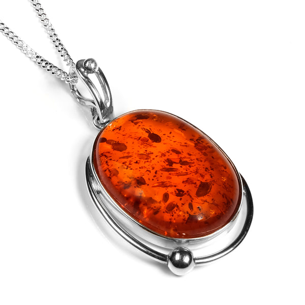 POLAND Sterling Silver Polish Orange Baltic Amber high quality Unique Shaped Pendant