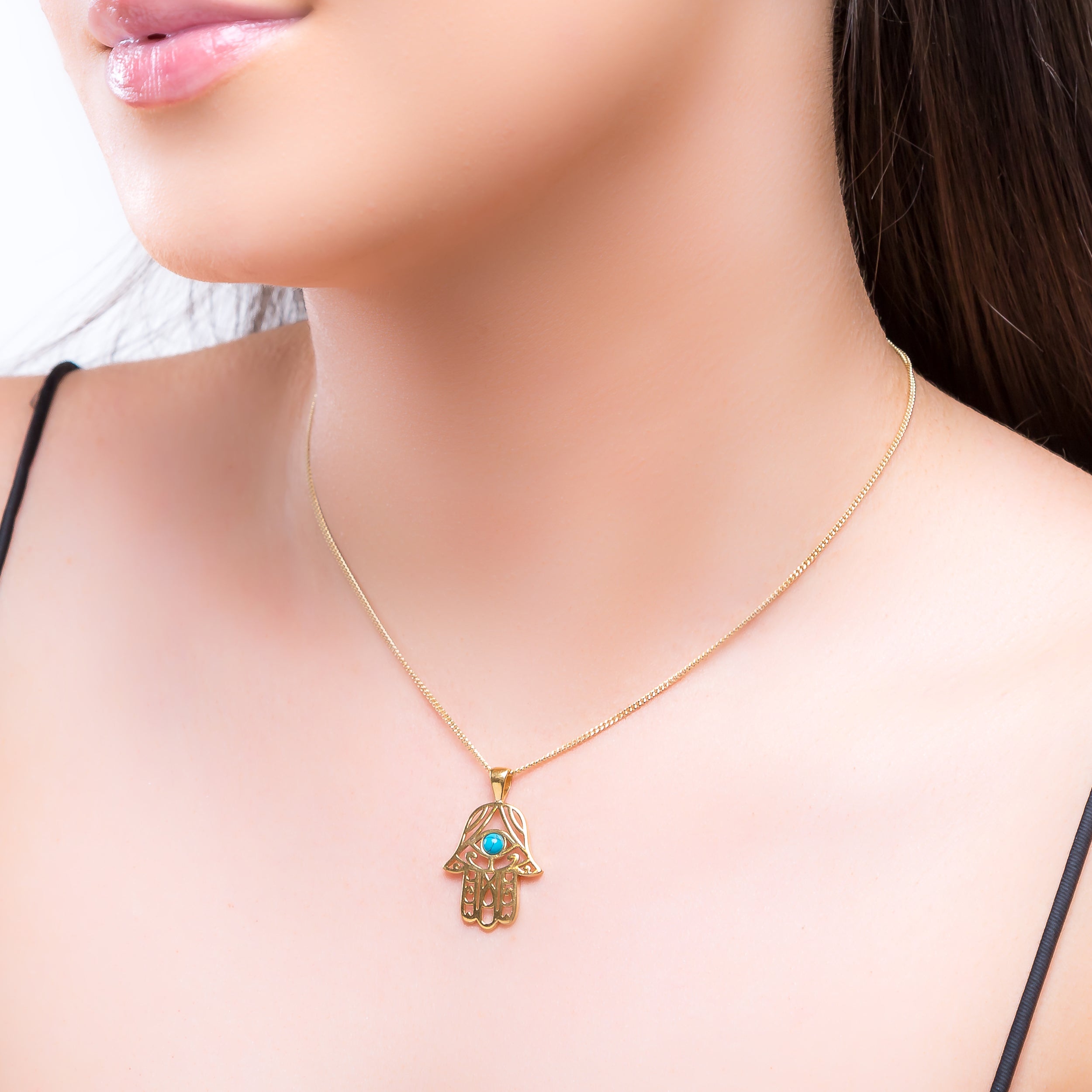 Gold Hamsa Necklace, Turquoise Hamsa Necklace