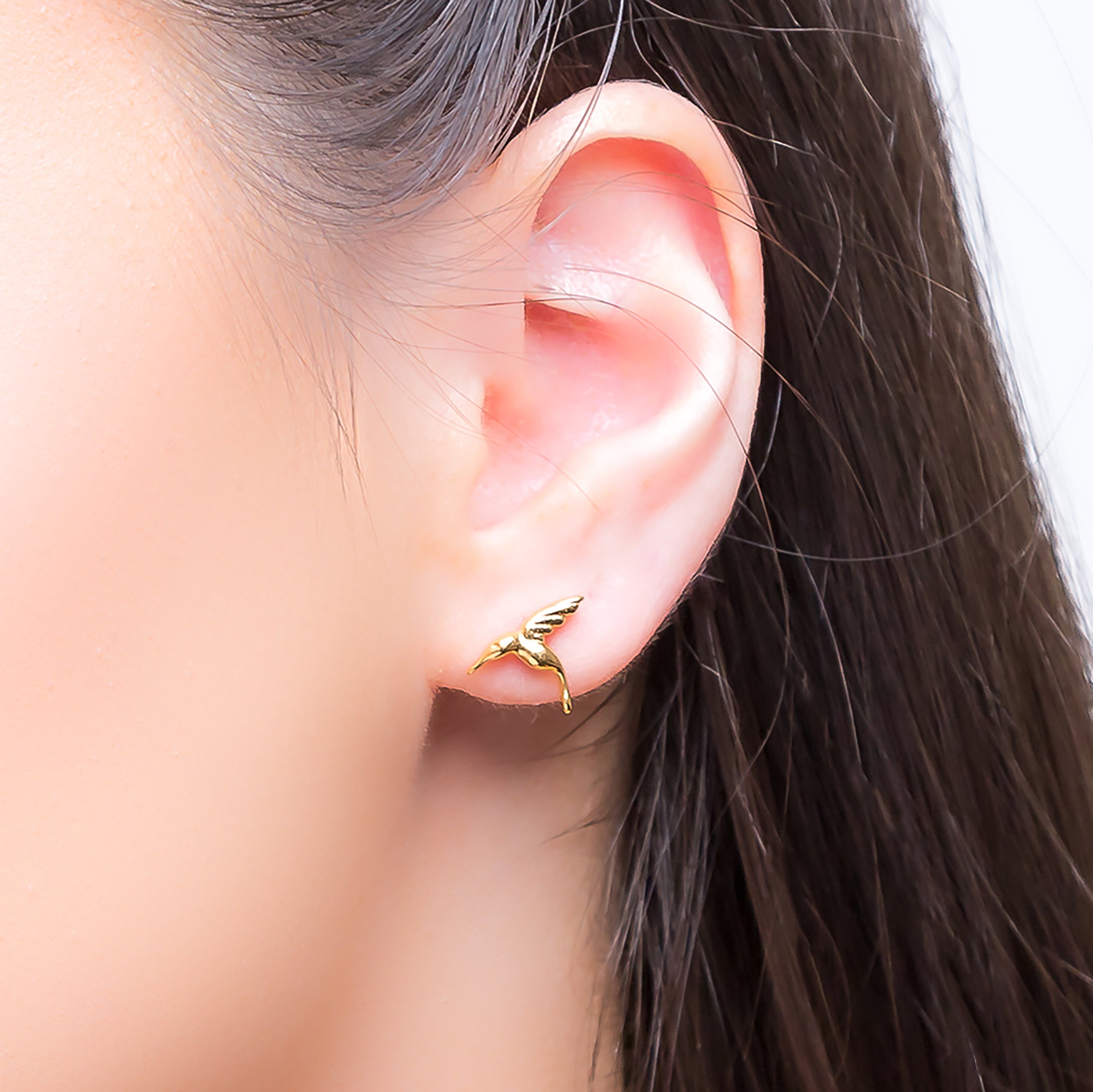 Gold Plated Hummingbird Stud Earrings | Gold Bird Earrings