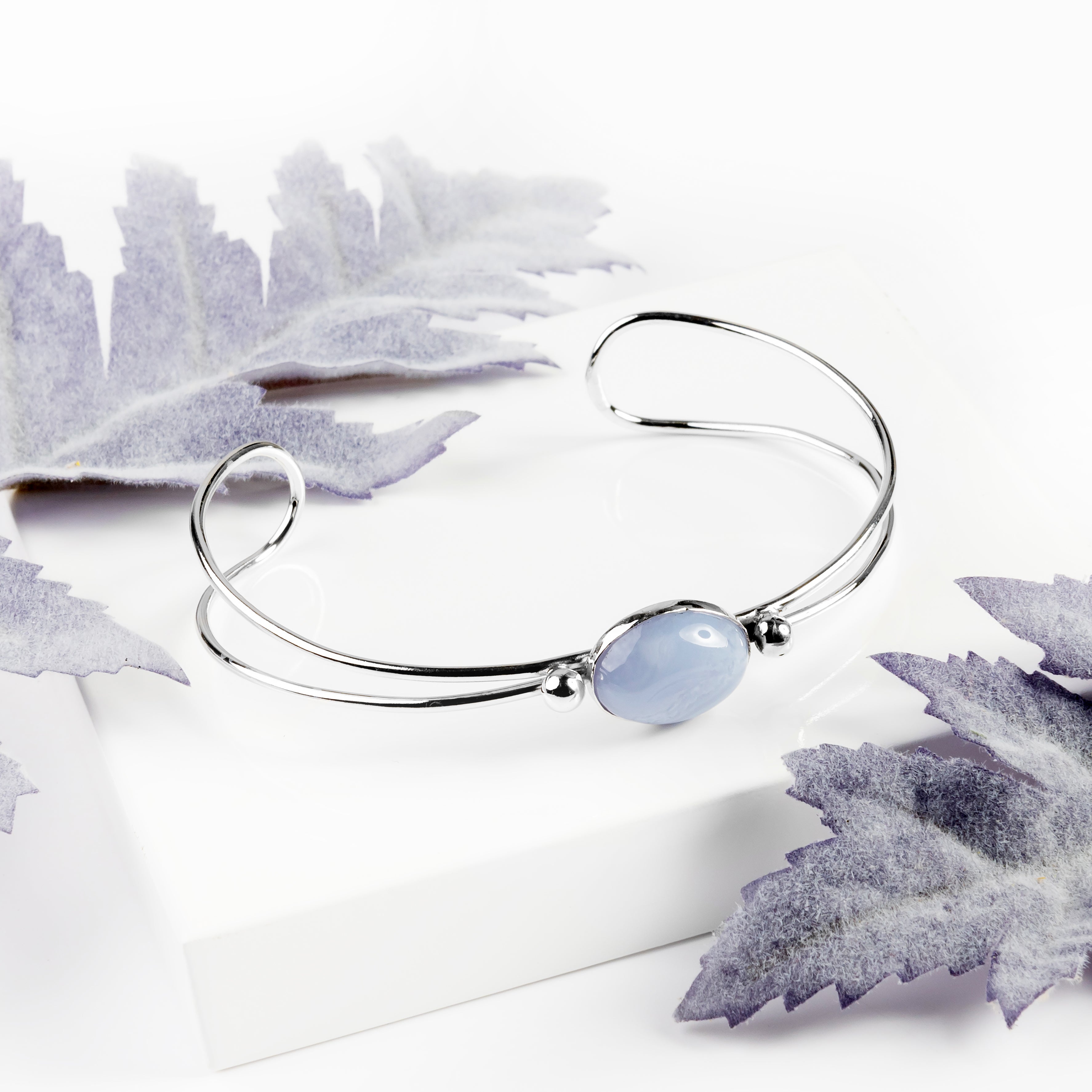 Blue Lace Agate Bangle | Silver Bangle | Henryka UK