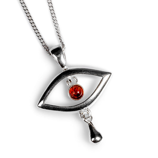 Men's Silver Necklace with Eye of Ra Triangle and Hamsa Hand Pendant