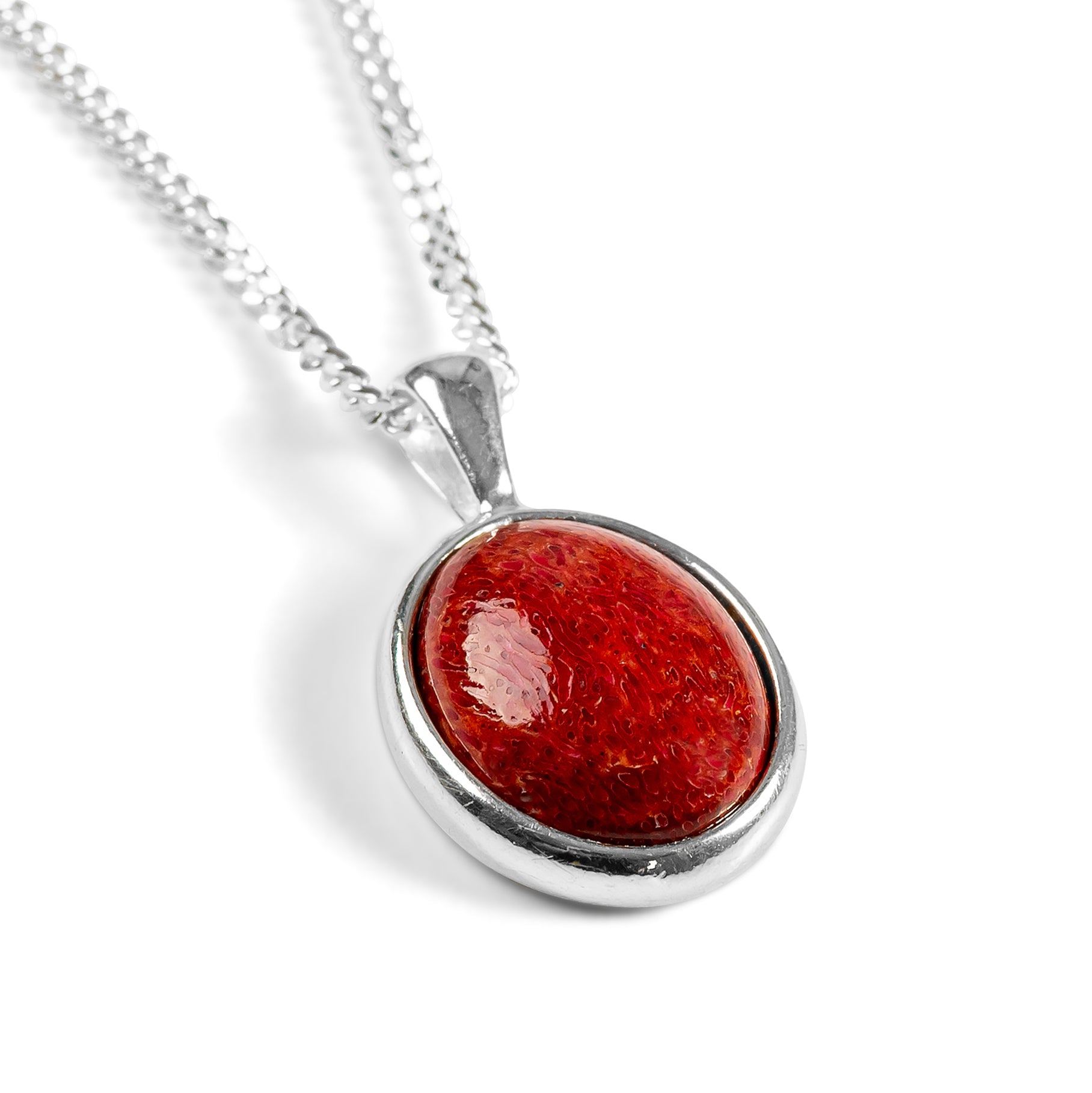 925 Coral & good Garnet Silver Pendant