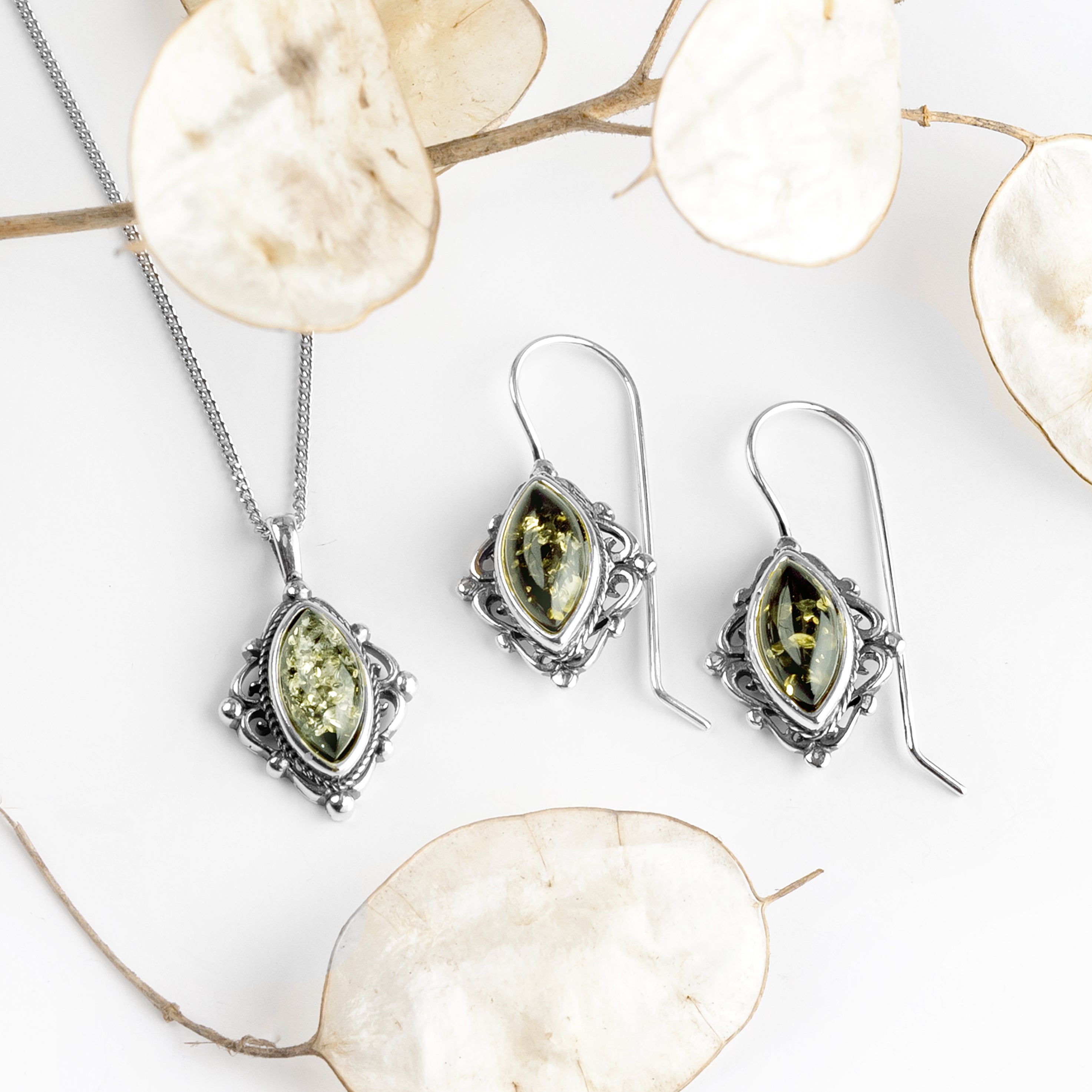 Silver and sale green jewellery